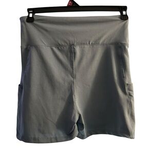 High-Waist Bike Shorts with Side Pockets - Slate Blue XL
